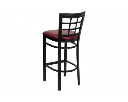 BLNK HERCULES Series Black Metal Window Back Restaurant Bar Stool with Vinyl Seat - Burgundy