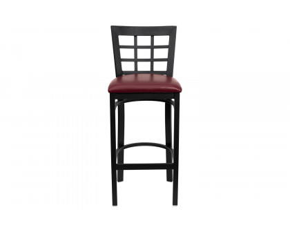 BLNK HERCULES Series Black Metal Window Back Restaurant Bar Stool with Vinyl Seat - Burgundy