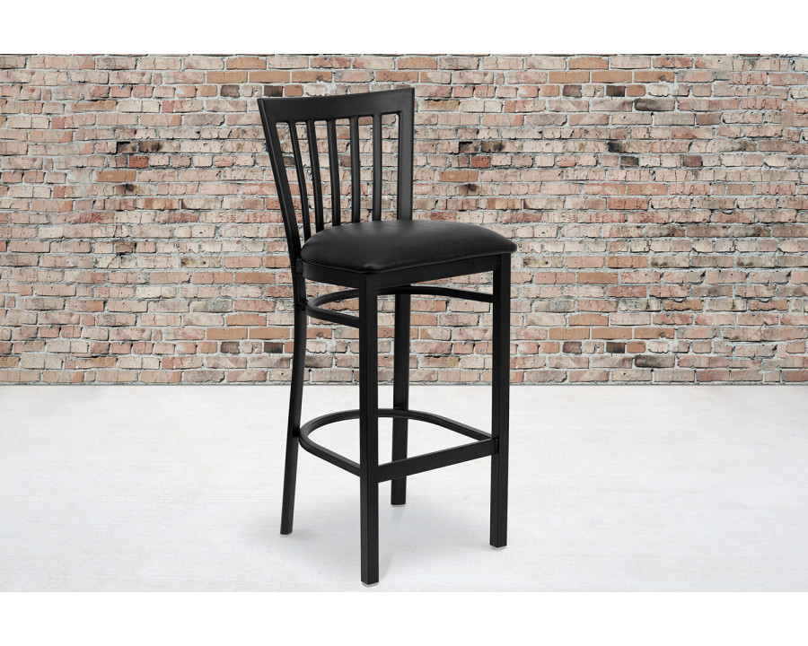 BLNK HERCULES Series Black Metal School House Back Restaurant Bar Stool with Vinyl Seat - Black