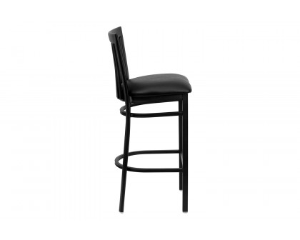 BLNK HERCULES Series Black Metal School House Back Restaurant Bar Stool with Vinyl Seat - Black