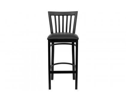 BLNK HERCULES Series Black Metal School House Back Restaurant Bar Stool with Vinyl Seat - Black