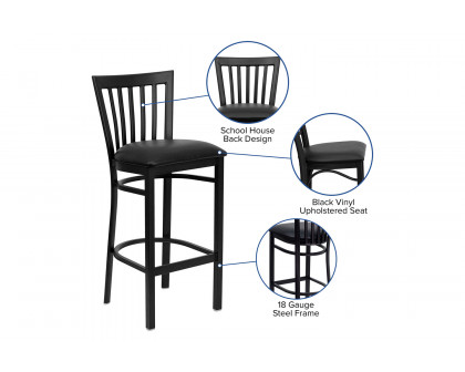 BLNK HERCULES Series Black Metal School House Back Restaurant Bar Stool with Vinyl Seat - Black