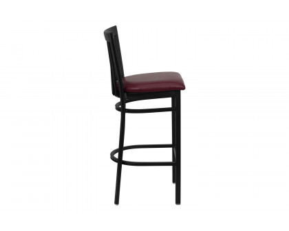 BLNK HERCULES Series Black Metal School House Back Restaurant Bar Stool with Vinyl Seat - Burgundy