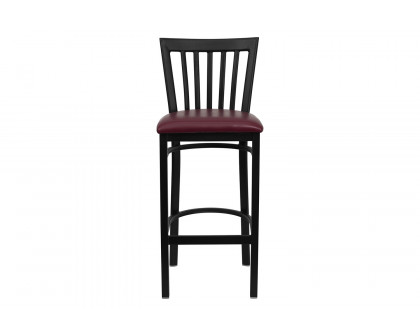 BLNK HERCULES Series Black Metal School House Back Restaurant Bar Stool with Vinyl Seat - Burgundy