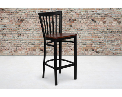 BLNK HERCULES Series Black Metal School House Back Restaurant Bar Stool with Wood Seat