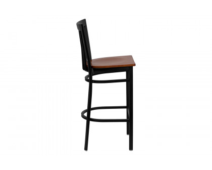 BLNK HERCULES Series Black Metal School House Back Restaurant Bar Stool with Wood Seat - Cherry