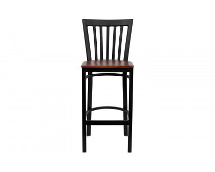 BLNK HERCULES Series Black Metal School House Back Restaurant Bar Stool with Wood Seat - Cherry