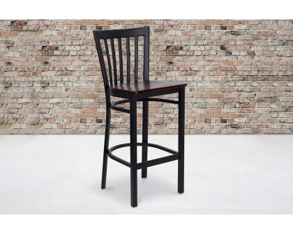 BLNK HERCULES Series Black Metal School House Back Restaurant Bar Stool with Wood Seat