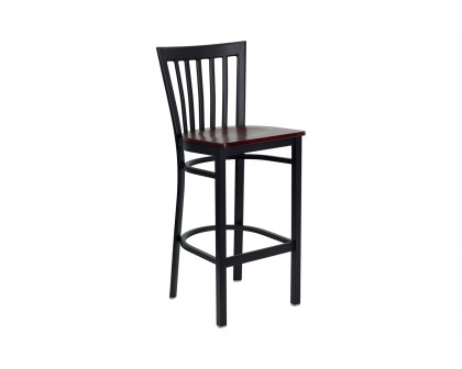 BLNK HERCULES Series Black Metal School House Back Restaurant Bar Stool with Wood Seat - Mahogany