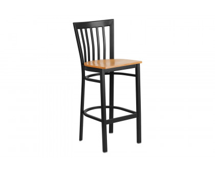 BLNK HERCULES Series Black Metal School House Back Restaurant Bar Stool with Wood Seat