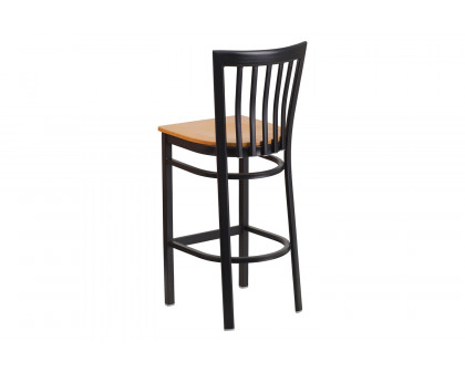 BLNK HERCULES Series Black Metal School House Back Restaurant Bar Stool with Wood Seat - Natural