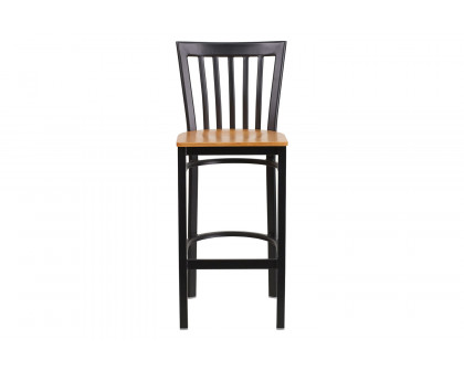 BLNK HERCULES Series Black Metal School House Back Restaurant Bar Stool with Wood Seat - Natural