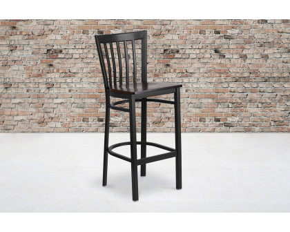 BLNK HERCULES Series Black Metal School House Back Restaurant Bar Stool with Wood Seat