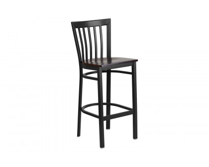 BLNK HERCULES Series Black Metal School House Back Restaurant Bar Stool with Wood Seat - Walnut