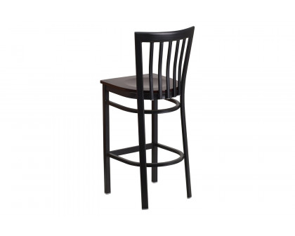 BLNK HERCULES Series Black Metal School House Back Restaurant Bar Stool with Wood Seat - Walnut