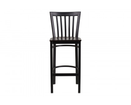 BLNK HERCULES Series Black Metal School House Back Restaurant Bar Stool with Wood Seat - Walnut