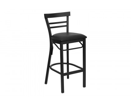 BLNK HERCULES Series Black Metal Two-Slat Ladder Back Restaurant Bar Stool with Vinyl Seat