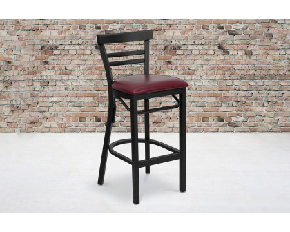 BLNK HERCULES Series Black Metal Two-Slat Ladder Back Restaurant Bar Stool with Vinyl Seat