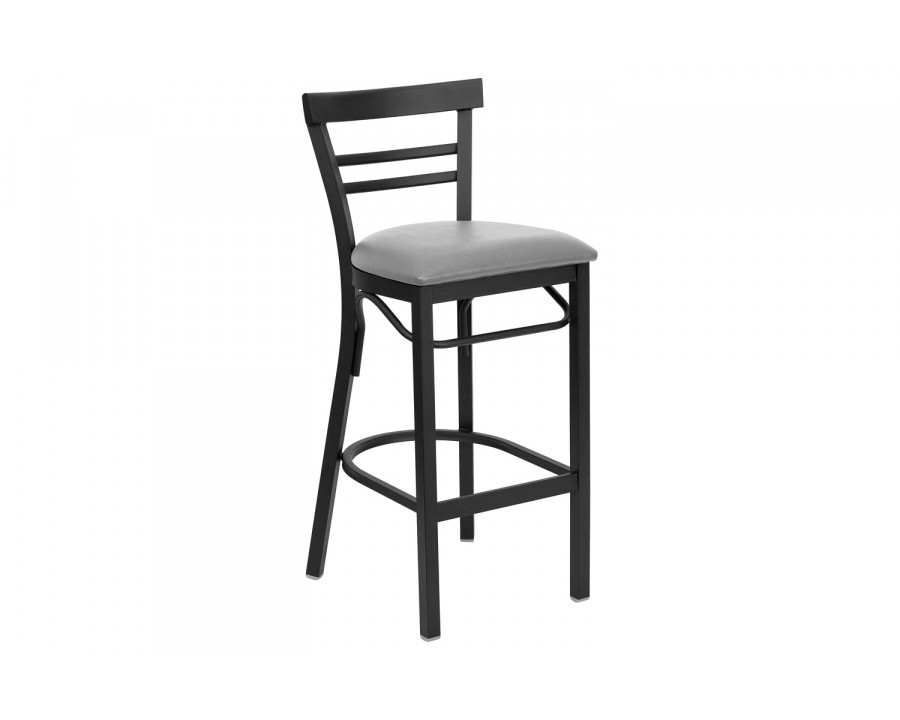 BLNK - HERCULES Series Black Metal Two-Slat Ladder Back Restaurant Bar Stool with Custom Upholstered Seat