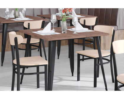 BLNK Wright Commercial Dining Chair with Black Steel Frame, Solid Wood Seat, and Boomerang Back - Natural Birch