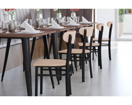 BLNK Wright Commercial Dining Chair with Black Steel Frame, Solid Wood Seat, and Boomerang Back - Natural Birch