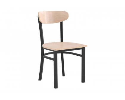 BLNK Wright Commercial Dining Chair with Black Steel Frame, Solid Wood Seat, and Boomerang Back - Natural Birch