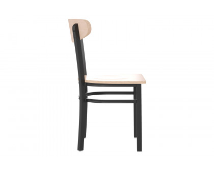 BLNK Wright Commercial Dining Chair with Black Steel Frame, Solid Wood Seat, and Boomerang Back - Natural Birch