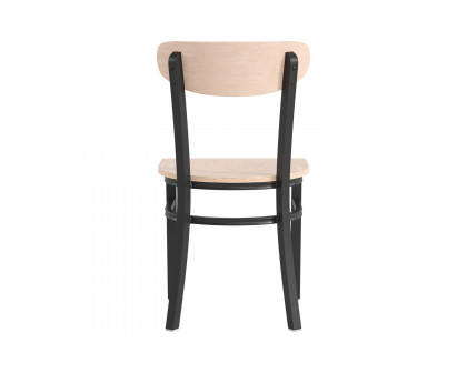 BLNK Wright Commercial Dining Chair with Black Steel Frame, Solid Wood Seat, and Boomerang Back - Natural Birch