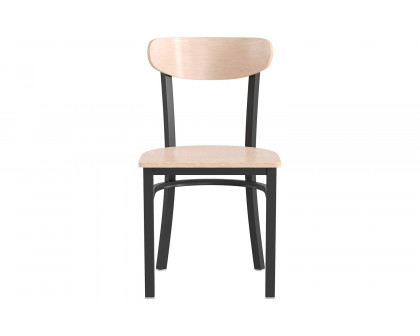 BLNK Wright Commercial Dining Chair with Black Steel Frame, Solid Wood Seat, and Boomerang Back - Natural Birch