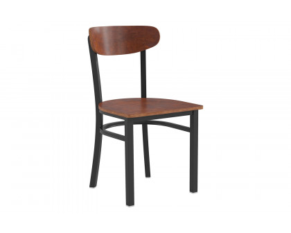 BLNK Wright Commercial Dining Chair with Black Steel Frame, Solid Wood Seat, and Boomerang Back - Walnut