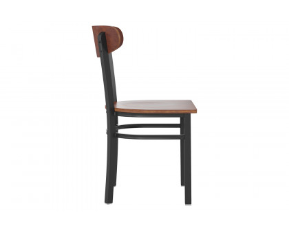 BLNK Wright Commercial Dining Chair with Black Steel Frame, Solid Wood Seat, and Boomerang Back - Walnut