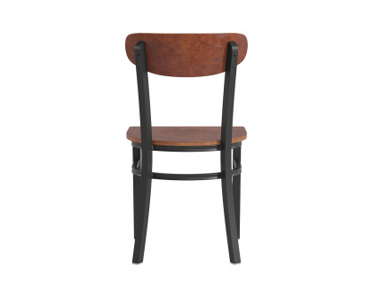 BLNK Wright Commercial Dining Chair with Black Steel Frame, Solid Wood Seat, and Boomerang Back - Walnut