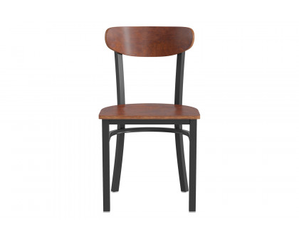 BLNK Wright Commercial Dining Chair with Black Steel Frame, Solid Wood Seat, and Boomerang Back - Walnut