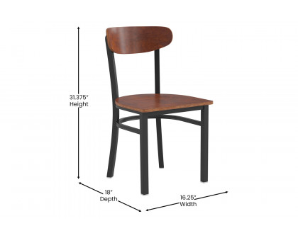 BLNK Wright Commercial Dining Chair with Black Steel Frame, Solid Wood Seat, and Boomerang Back - Walnut