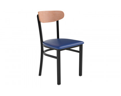 BLNK Wright Commercial Vinyl Dining Chair with Natural Birch Finish Wooden Boomerang Back - Blue