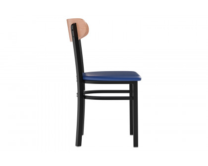 BLNK Wright Commercial Vinyl Dining Chair with Natural Birch Finish Wooden Boomerang Back - Blue