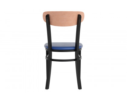 BLNK Wright Commercial Vinyl Dining Chair with Natural Birch Finish Wooden Boomerang Back - Blue