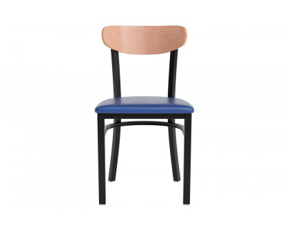 BLNK Wright Commercial Vinyl Dining Chair with Natural Birch Finish Wooden Boomerang Back - Blue