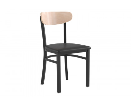 BLNK Wright Commercial Vinyl Dining Chair with Natural Birch Finish Wooden Boomerang Back - Black