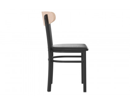 BLNK Wright Commercial Vinyl Dining Chair with Natural Birch Finish Wooden Boomerang Back - Black