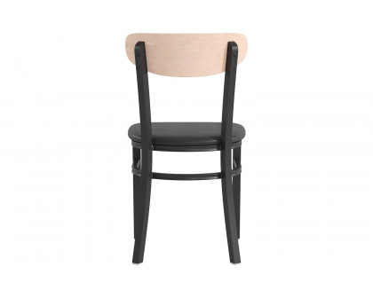 BLNK Wright Commercial Vinyl Dining Chair with Natural Birch Finish Wooden Boomerang Back - Black