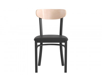 BLNK Wright Commercial Vinyl Dining Chair with Natural Birch Finish Wooden Boomerang Back - Black