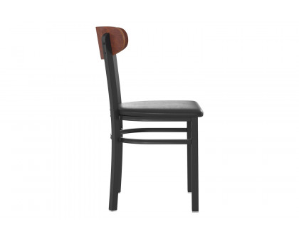 BLNK Wright Commercial Vinyl Dining Chair with Walnut Finish Wooden Boomerang Back - Black