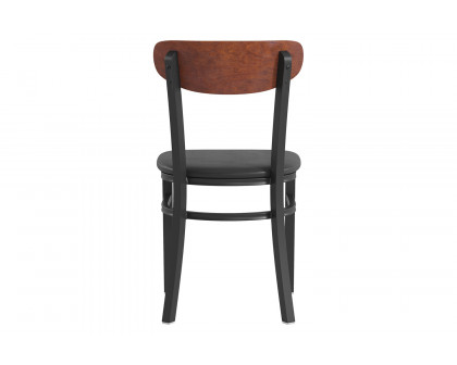 BLNK Wright Commercial Vinyl Dining Chair with Walnut Finish Wooden Boomerang Back - Black