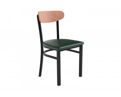 BLNK Wright Commercial Vinyl Dining Chair with Natural Birch Finish Wooden Boomerang Back - Green