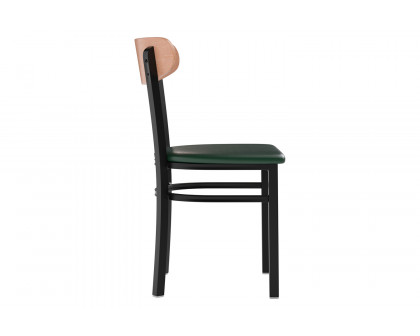 BLNK Wright Commercial Vinyl Dining Chair with Natural Birch Finish Wooden Boomerang Back - Green