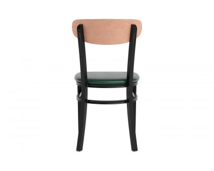 BLNK Wright Commercial Vinyl Dining Chair with Natural Birch Finish Wooden Boomerang Back - Green