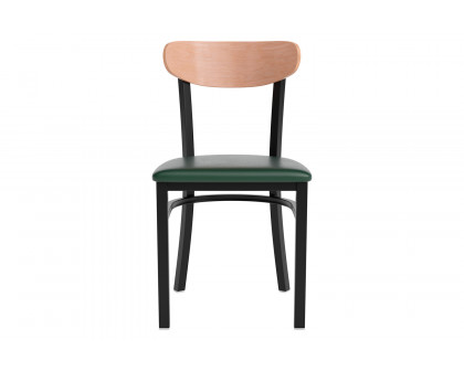 BLNK Wright Commercial Vinyl Dining Chair with Natural Birch Finish Wooden Boomerang Back - Green