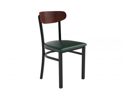 BLNK™ Wright Commercial Vinyl Dining Chair with Walnut Finish Wooden Boomerang Back - Green