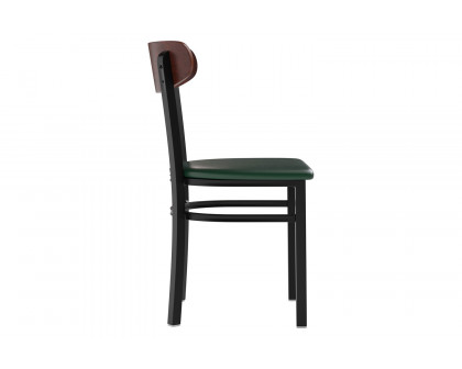 BLNK™ Wright Commercial Vinyl Dining Chair with Walnut Finish Wooden Boomerang Back - Green